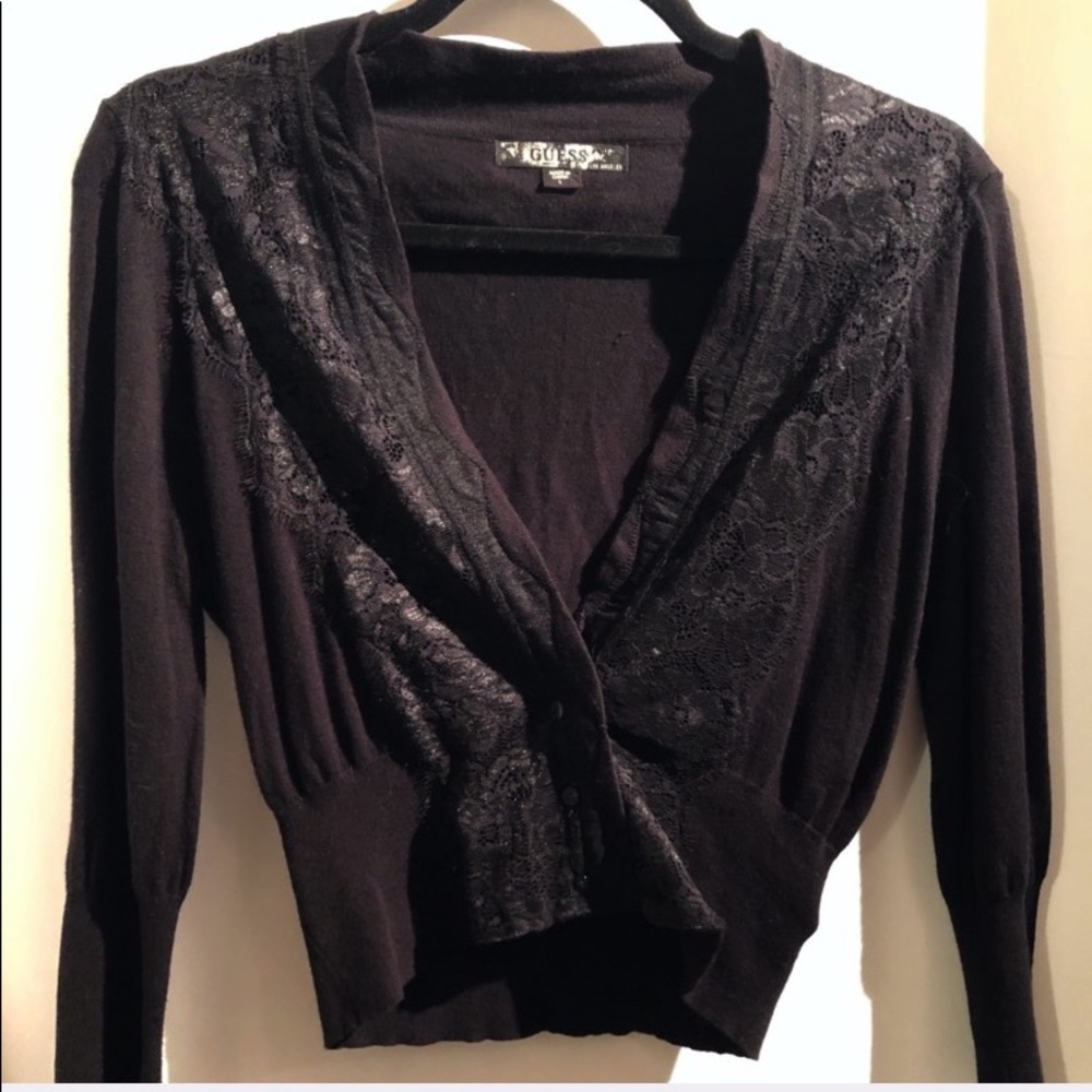 🍒 GUESS cropped lace sweater cardigan!!